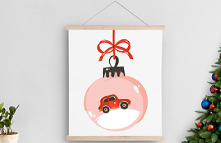 Wooden poster hangers, with suspension cord and magnetic fastening