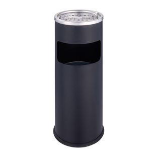 Waste bin with ashtray, round, steel, black 