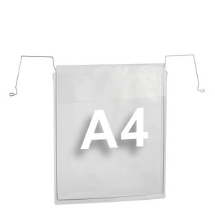 Wire framed pocket for A4, short edge open, with flap, 180 micron 