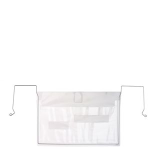 Wire framed pockets for A5, long edge open, with U-shaped cut-out and window cut-outs 