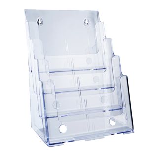 Držák na prospekty, nástěnný/stojanový, polystyren, transparentní PTXC 4 x A4 