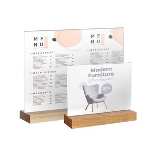 Acrylic sign holder with wood base 