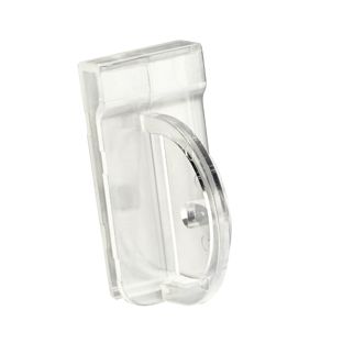 Shelf stopper clip to attach to data strips  for perforated signs
 