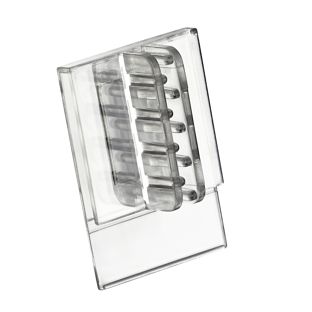 Shelf stopper clip to attach to data strips  for unperforated signs 