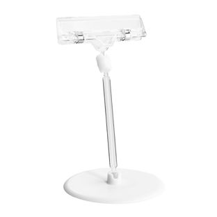 Sign-clip with price tag holder and self-adhesive plate (ø 90 mm), 10 cm extension, transparent 