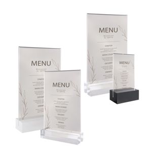 Menu holder MODUL, acrylic pocket with acrylic base 