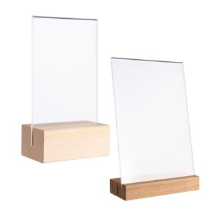 Menu holder MODUL, acrylic pocket with wooden base 