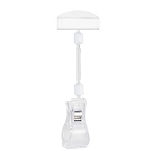 Sign-clip with price tag holder and big clamp, 5 cm extension, transparent 