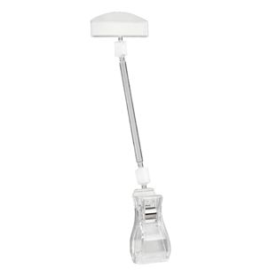 Sign-clip with big clamp and price tag holder, 10 cm extension, transparent  
