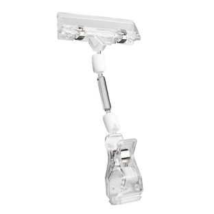 Sign-clip with big clamp and price tag holder, 5 cm extension, transparent 5 cm extension 
