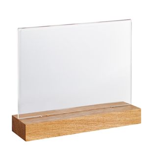 Acrylic sign holder with wood base Oak  | A6  | landscape 
