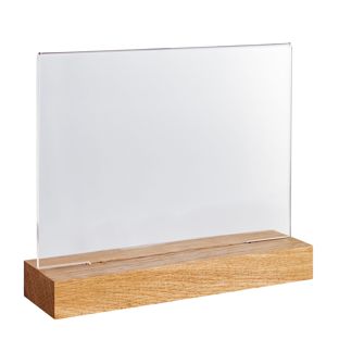 Acrylic sign holder with wood base Oak  | A5  | landscape 