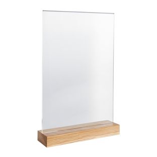 Acrylic sign holder with wood base Oak  | A4  | Portrait 