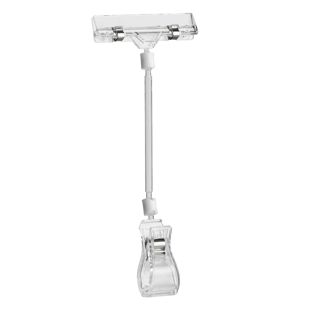 Sign-clip with big clamp and price tag holder, 10 cm extension, transparent 10 cm extension 