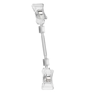 Sign-clip with two small clamps, 6 cm extension, transparent 6 cm extension 