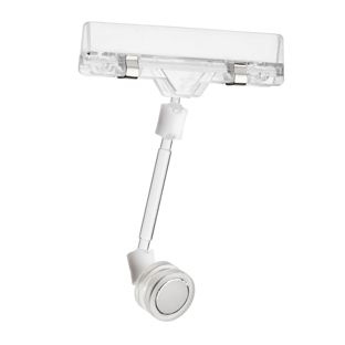 Sign-clip with sign holder and neodymium magnetic base, 5 cm extension, transparent 