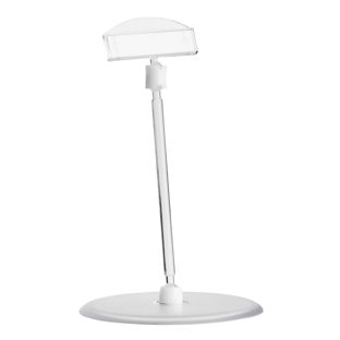 Sign-clip with price tag holder and base plate (Ø 90 mm), 10 cm extension, transparent 