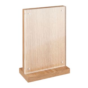 Magnetický reklamní stojánek ve tvaru T, akrylát/dub 130 x 180 mm 