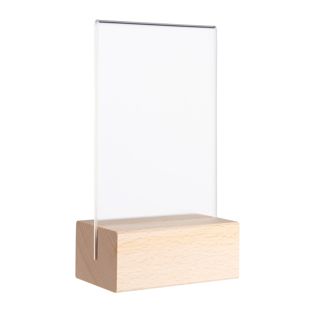 Menu holder MODUL, acrylic pocket with wooden base A7  | Beech  | wooden base with straight insertion slot 