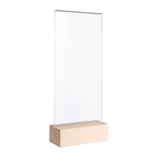 Menu holder MODUL, acrylic pocket with wooden base 1/3 A4  | Beech  | wooden base with straight insertion slot 