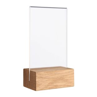 Menu holder MODUL, acrylic pocket with wooden base A7  | Oak  | wooden base with straight insertion slot 