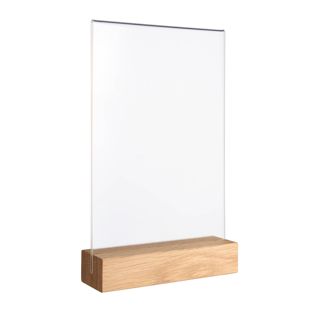 Menu holder MODUL, acrylic pocket with wooden base A5  | Oak  | wooden base with straight insertion slot 