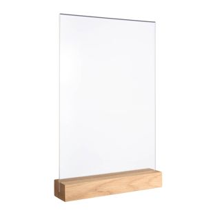 Menu holder MODUL, acrylic pocket with wooden base A4  | Oak  | wooden base with straight insertion slot 