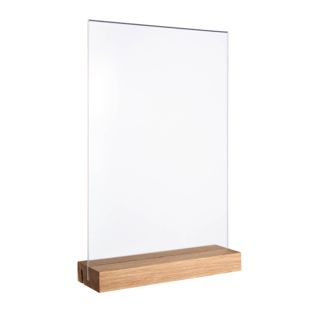 Menu holder MODUL, acrylic pocket with wooden base A4  | Oak  | wooden base with straight and angled insertion slot 