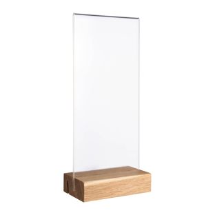 Menu holder MODUL, acrylic pocket with wooden base 1/3 A4  | Oak  | wooden base with straight and angled insertion slot 