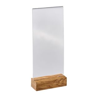 Acrylic sign holder with wood base Oak  | 1/3 A4  | Portrait 