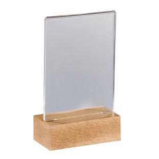 Acrylic sign holder with wood base Beech  | A7  | Portrait 