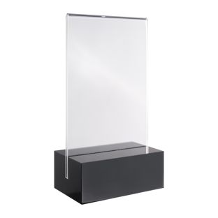 Menu holder MODUL, acrylic pocket with acrylic base A7  | black|transparent  | glossy 