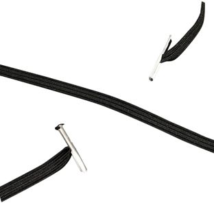 Flat elastic cord with two metal ends black  | 340 mm