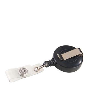 Badge reel, made of plastic black 