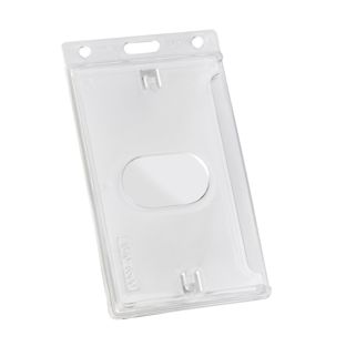 ID card holders hard plastic, thumb slot, matt, portrait long edge 