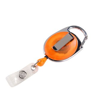 Badge reel with belt clip orange|transparent 