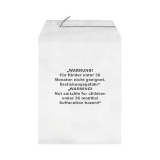 Bags with flap, with warning imprint, PP foil, recloseable, transparent 215 x 310 mm 