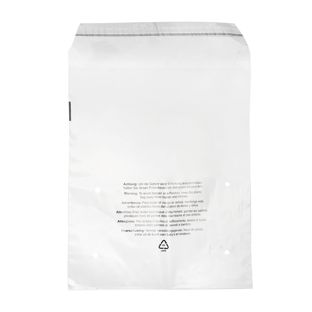 Bags with flap, with warning imprint, PCR foil, recloseable, transparent 250 x 300 mm 
