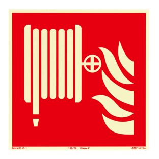 Fire Hose Reel sign, phosphorescent, plastic, ISO 7010 200 x 200 mm 