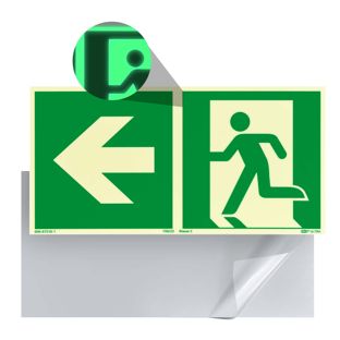 Fotoluminiscenční úniková značka, plast, ISO 7010 levá varianta 