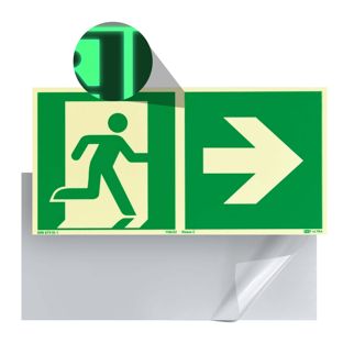 Emergency Exit sign, phosphorescent, plastic, ISO 7010 right 