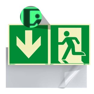 Fotoluminiscenční úniková značka, plast, ISO 7010 šipka dolů 