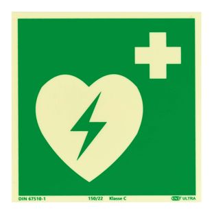 Fotoluminiscenční úniková značka Defibrilátor, plast, ISO 7010 150 x 150 mm 