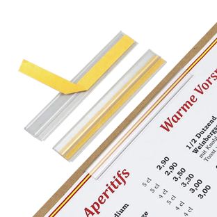 Clips for menus, 100 mm, transparent, self-adhesive, 1 mm 
