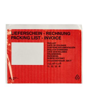 Packing list envelopes, imprint "Packing list/Invoice", PE foil A5 