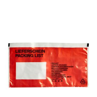 Packing list envelopes DL, imprint "Packing list", PE foil, red 