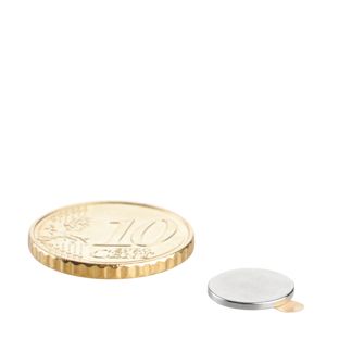 Disc magnets neodymium, self-adhesive, adhesive on south pole, 10 mm x 1 mm, N35 