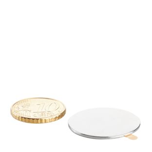 Disc magnets neodymium, self-adhesive 25 mm x 1 mm  | silver  | 3M 467 