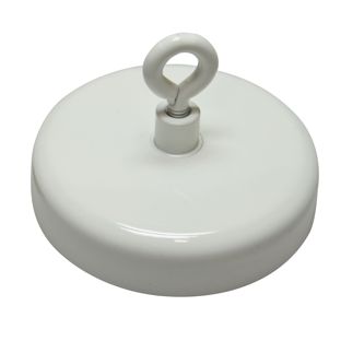 Feritový magnet s očkem, udrží cca 61 kg, průměr 80 mm, bílý 