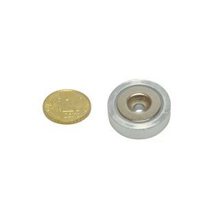 Pot magnet with countersunk borehole, neodymium 25 mm | zinc-plated  | 16.4 kg